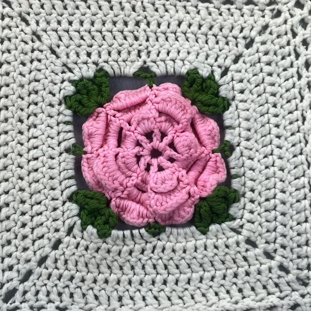 Afghan Handmade Vintage 3D Flower Granny Square Crochet Grandma Core 70